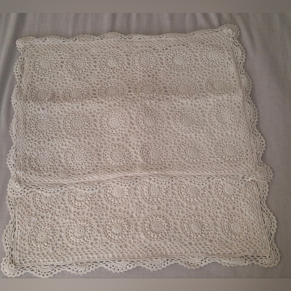 Crochet Cotton Cushion Pillowcase Tan Boho 26x20 In Hippie Western BarncoreSku20 - Picture 2 of 11